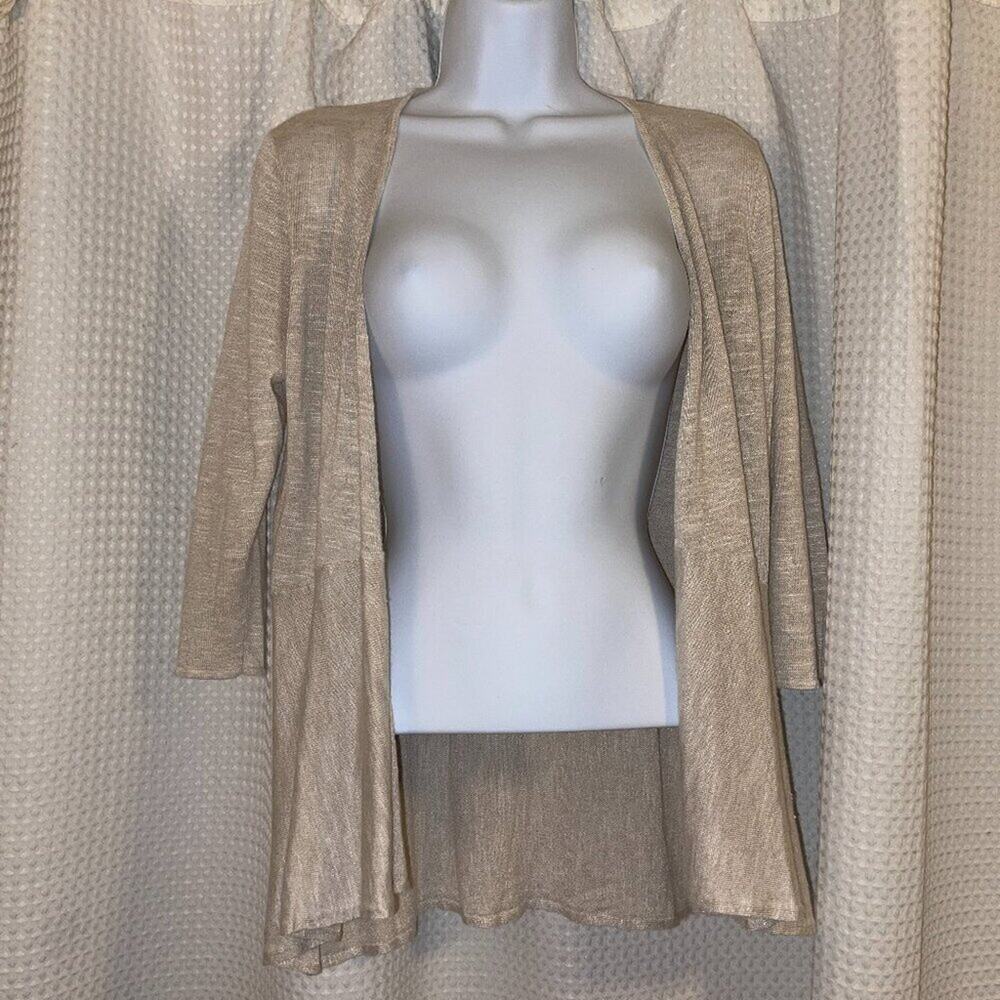 Eileen Fisher Linen Blend Open Front Cardigan XS Cream Lightweight